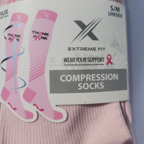 Extreme Fit Compression Socks Pink Think Pink Ribbon Small Medium Breast Cancer - Picture 2 of 4